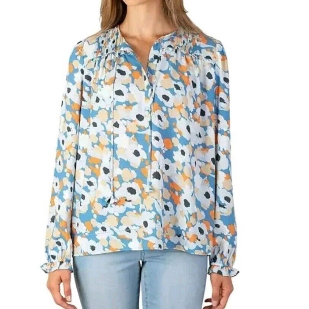 Joie Women Tunic Top Large Colorful Floral Cottagecore Coastal Grandma Preppy